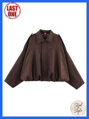 Faux Suede Bomber Jacket Lapel Pilot Motorcycle Coat Streetwear Outerwear